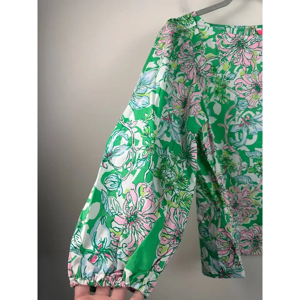NWT Lilly Pulitzer Barbara Cotton Blouse Puff Sleeve Size 10 Spearmint